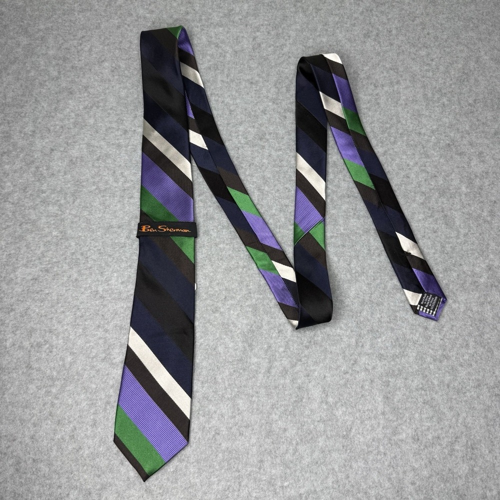 New Ben Sherman‎ Purple Green Stripe Spring Easter Neck Tie Business Preppy
